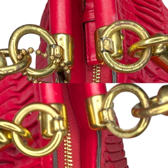 Coach Madison Large Pleated Gathered Red Pink Leather Shoulder Bag Satchel 21281 - Picture 15 of 16
